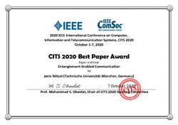 Urkunde: CITS 2020 Best Paper Award Janis Nötzel